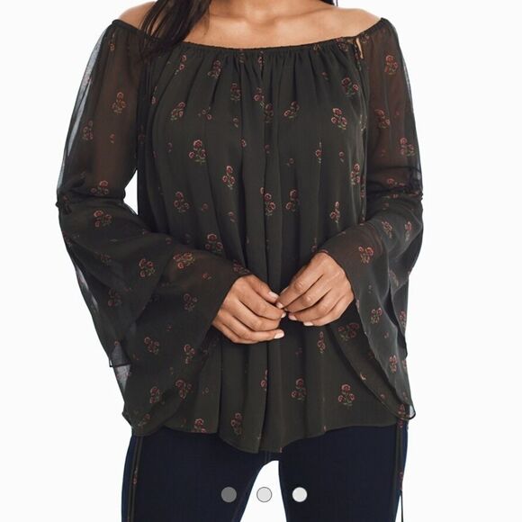 White house black market off shoulder layered print top - Picture 2 of 11